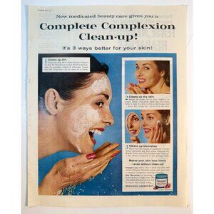 Vintage 1960 Noxzema Cleanser Girl Cleaning Face Beauty Advertisement Print Ad